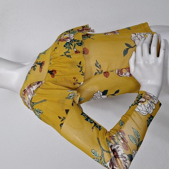 Haute Monde (NEW) Floral Bohemian Hippie Boho Mesh Ruffle Sheer Blouse Size S - Picture 7 of 8